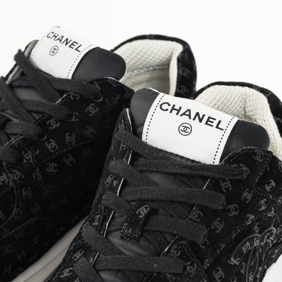 Chanel 22A Black Printed-CC-Logo Suede Low-Top Sneakers - Picture 10 of 15
